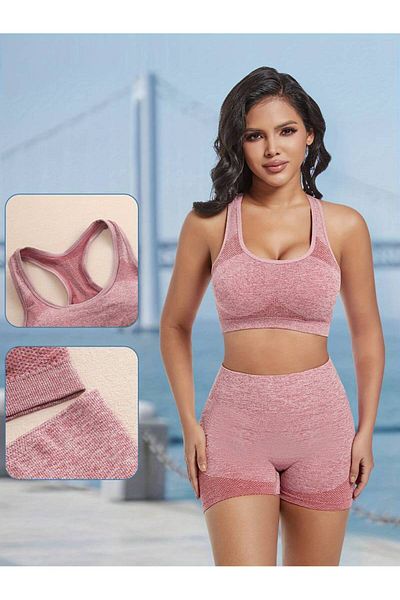CEDAN Lenjerie sportivă - Set sutien și pantaloni scurți fără cusături, lenjerie de corp pentru femei