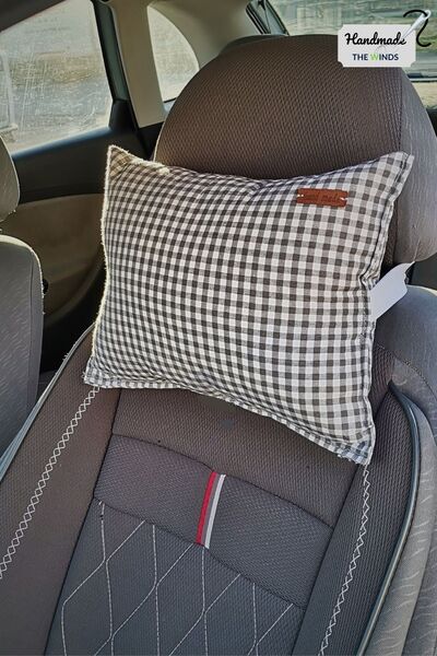 THE WINDS Gray Plaid Car Pillow - 1 Piece, Neck Head Support, for Travel and ...