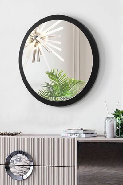 FAYMEND Dekoratif Yuvarlak Antre Duvar Salon Mutfak Banyo Wc Ofis Siyah Ayna ...