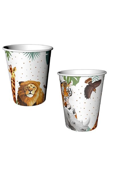 turkuaz parti 8-PIECE SAFARI WILD THEMA CARDON PLATE AND CUP SET