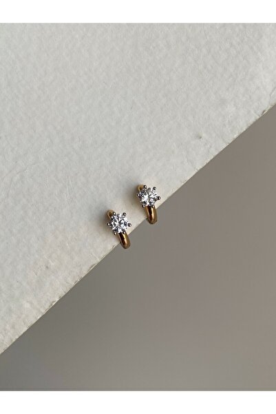 Owentis Çelik Rose Gold Tek Taş Zarif Halka Cherida Küpe -kararma Yapmaz-