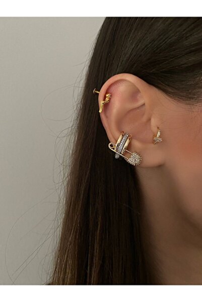 Okkostore Kadın Çengelli Iğne Detaylı Kıkırdak Küpe Earcuff
