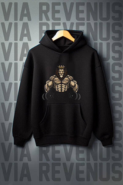 Vordevia Gym Lion Kangaroo Pocket - Hanorac supradimensionat cu glugă cu 3 fire