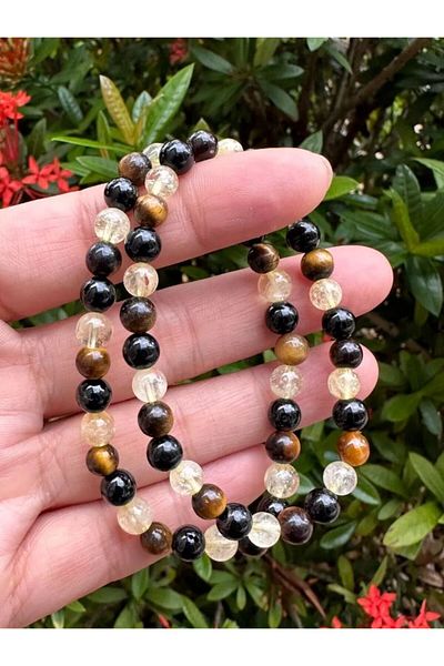 eHediyecim Natural Stone Tiger Eye and Crisp Bracelet - Onyx