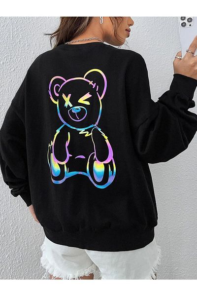 BOHEMGİYİM Hanorac negru unisex cu imprimeu cu chip zâmbitor