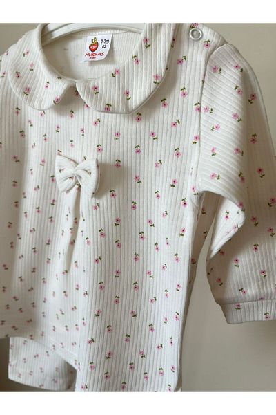 MBK GARDEN 100% Cotton Bow and Flower Patterned Outfit for Baby Girl 0-3 Months and 3-6 Months