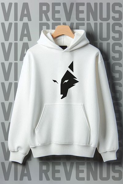 Vordevia Oversize Wolf Printed Kangaroo Pocket Hooded Sweatshirt - 3 Thread Raster