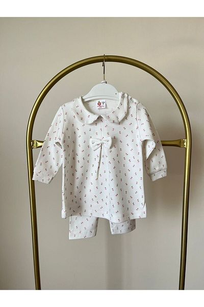 MBK GARDEN 100% Cotton Bow and Flower Patterned Outfit for Baby Girl 0-3 Months and 3-6 Months