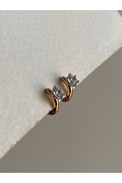 Owentis Çelik Rose Gold Tek Taş Zarif Halka Cherida Küpe -kararma Yapmaz-