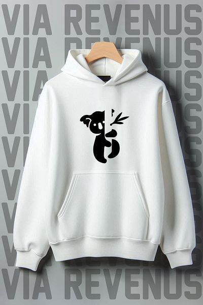 Vordevia Kangaroo Printed - 3 Thread Koala Pattern Oversize Hooded Sweatshirt