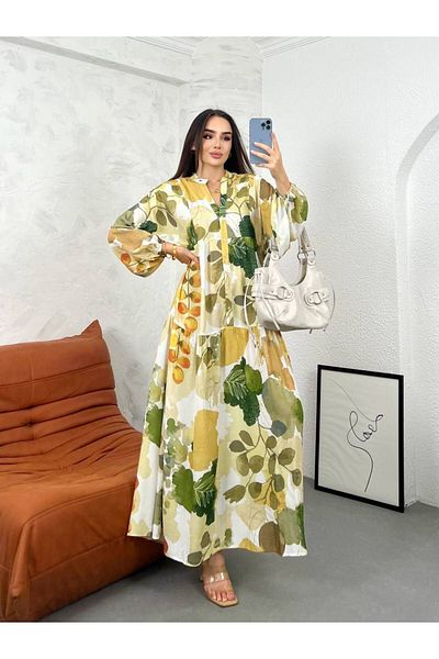 PREMİER VİE Floral Patterned Viscose Hijab Collar Dress