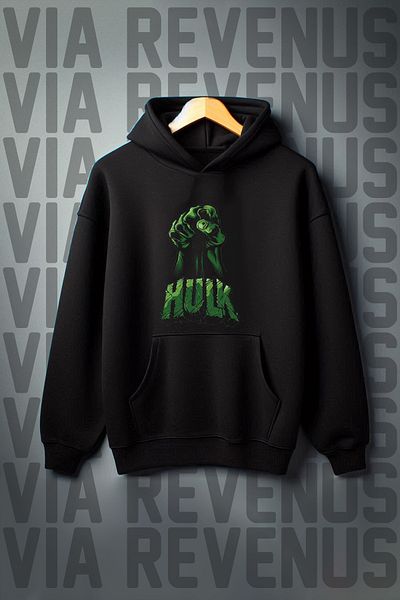 Vordevia Punch Printed Kangaroo Pocket 3 Thread Raised Oversize Wide Fit Hooded Sweatshirt