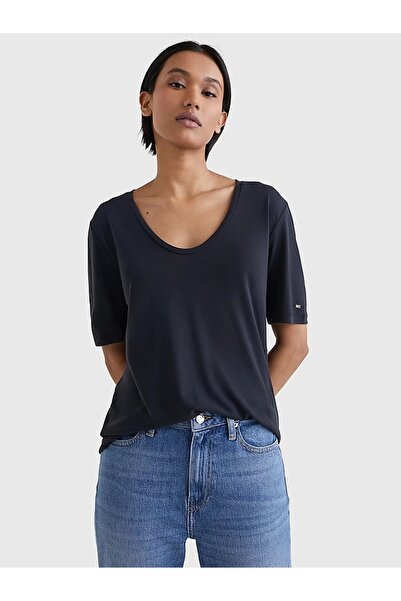 Tommy Hilfiger SUET MODEL T-Shirt aus Velours-Modal Nero Relaxed Fit