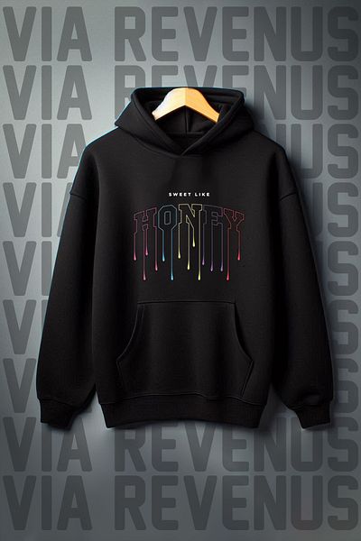 Vordevia Honey Printed Oversize Hooded Sweatshirt - Kangaroo Pocket, 3 Thread Raster