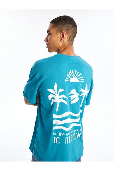 LC Waikiki Ανδρικό μπλουζάκι LCW Crew με κοντό μανίκι με εμπριμέ χτενισμένο βαμβάκι
