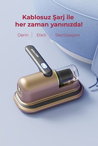 NEUTRON Anti Alerjen Uv Işınlı Şarjlı Yatak Ve Koltuk Akar Bakteri Temizleyici El Süpürgesi Gold