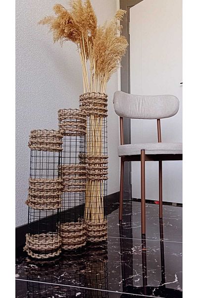 Egindra Rope-Wicker 3-Piece Vase Set - Pampas Vase
