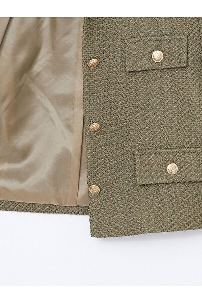 LC Waikiki Crew Neck Textured Women's Tweed Jacket