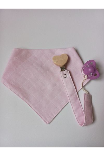 sbbaby Muslin Double Layer Baby Bib Heart Wooden Clip Pacifier Hanger with Snap Fasteners