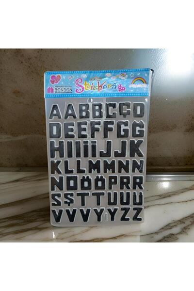 abnturk Alfabe seti 50 adet siyah renk harfler sticker ultra kalitede yapışma...