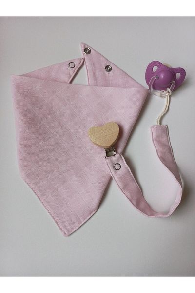 sbbaby Muslin Double Layer Baby Bib Heart Wooden Clip Pacifier Hanger with Snap Fasteners