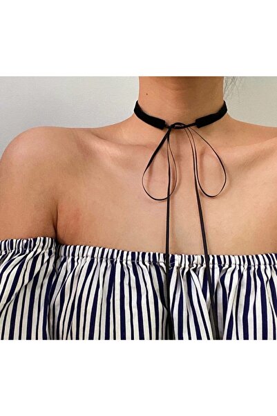 Nishstyle 1 cm Siyah Kadife Bağlamalı Choker Kolye