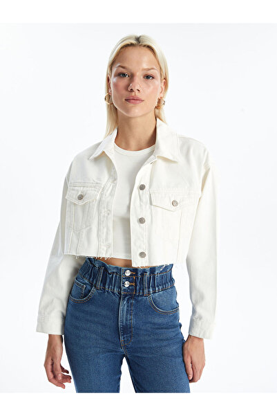 LC Waikiki Shirt Collar Straight Long Sleeve Crop Women's Jean Jacket