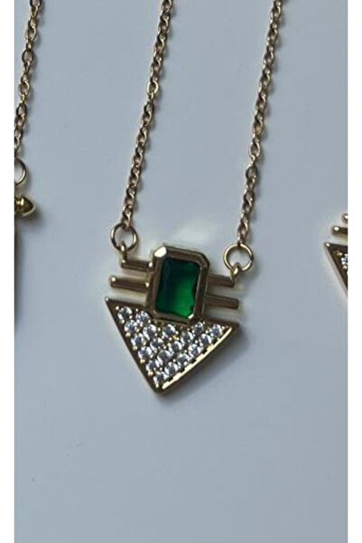 İlayda إيليس جولد - قلادة من الفولاذ بحجر الزمرد والزركون