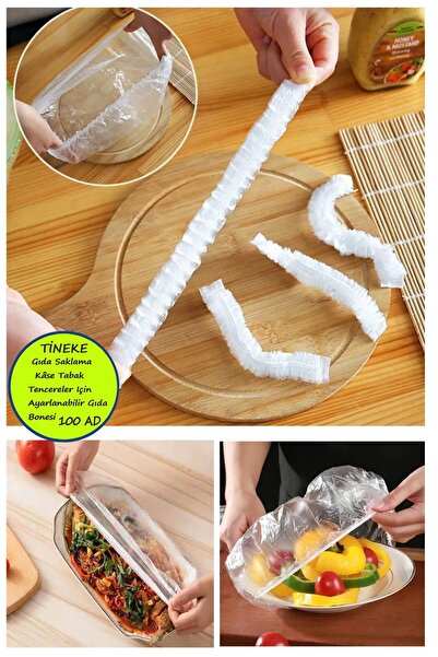 TİNEKE 100 Adet Yeniden Kullanılabilir Gıda Saklama Kâse Tabak Tencereler Içi...