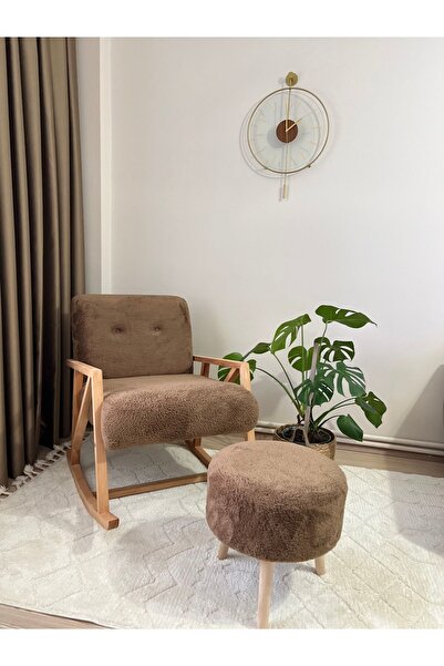 öz kısmet mobilya since 1990 Kahve Sallanan Ahşap Berjer Koltuk Puf Hediyeli
