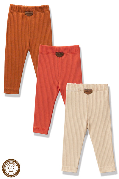 MAHFEL 3' lü Bebek Çocuk Tayt Seti Krem-Çikolata-Kiremit