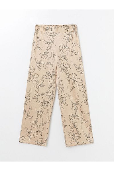 LC Waikiki Satin-Damenhose – Blumenmuster und elastische Taille