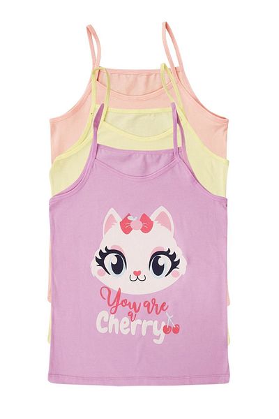 EQRU Girl's Cat Patterned 6-piece Cute Tank Top - 100% Cotton, Mixed Colors