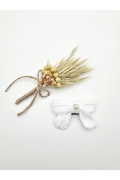 Çağrı Store Pearl Stoned Hairless Buckle Hand-Knitted Bow - Single