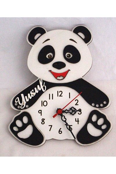 mrchediyesepeti Children's Room Cute Teddy Bear Wall Clock with Color and Name Options