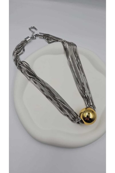 YUGENCONCEPT Multiple Chain Silver Gold Ball Steel Necklace