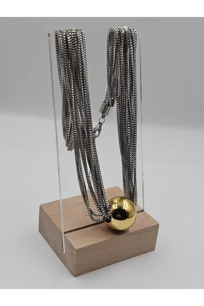 YUGENCONCEPT Multiple Chain Silver Gold Ball Steel Necklace