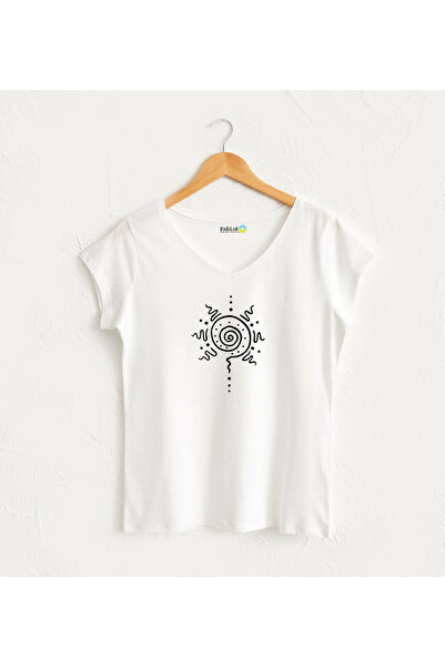 Kidilia Ethnic Spiral Patterned V-Neck Design T-Shirt