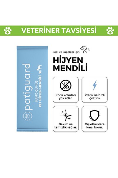 Patiguard Pet Hijyen Mendili Kedi Köpek Evcil Hayvan Koku Giderici Pati Tüy Kulak Temizlik Islak Havlu 10 Adet