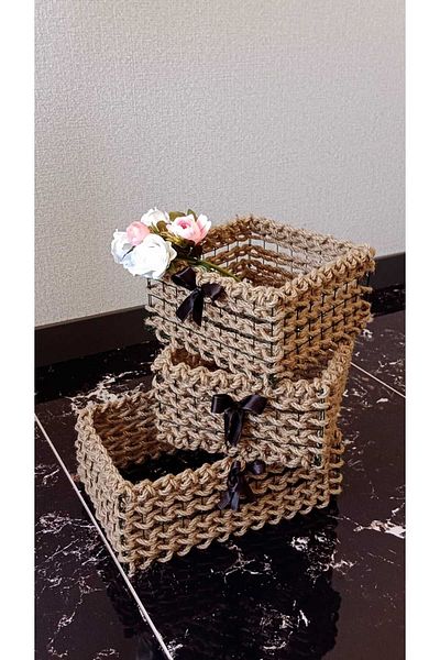 Egindra 3-Piece Wicker Mesh Organizer Mini Basket Set - Napkin Holder