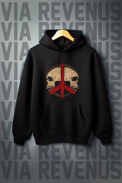 Vordevia Kangaroo Printed - 3 Thread Black Hooded Oversize Sweatshirt