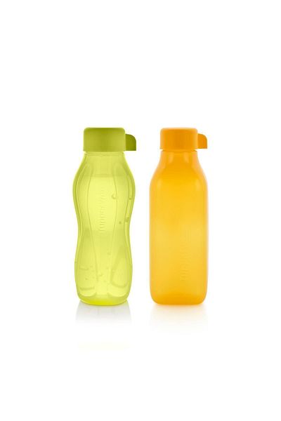 Tupperware Eco Sise Water Bottle 310 Ml Lemon and Square 500 Ml Orange 2-Pack