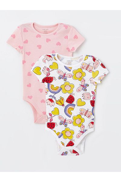 LC Waikiki Snap-on Crew Neck Bodysuit for Baby Girl - Pack of 2