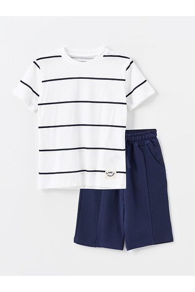 LC Waikiki Crew Neck Printed Baby Boy T-Shirt and Shorts Set of 2