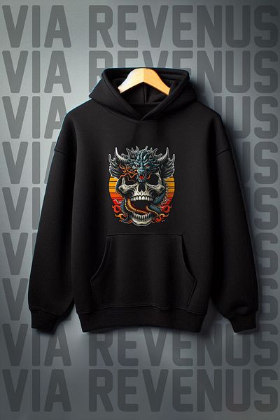 Vordevia Kangaroo Printed - 3 Thread Black Hooded Oversize Sweatshirt