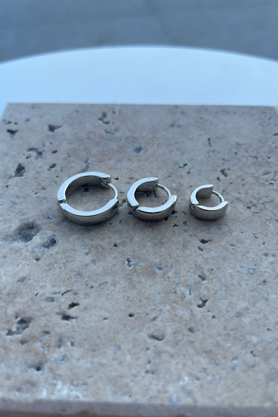 Jaida Moda Unisex Silver 3-Piece Oval Earring Set - Steel Ring