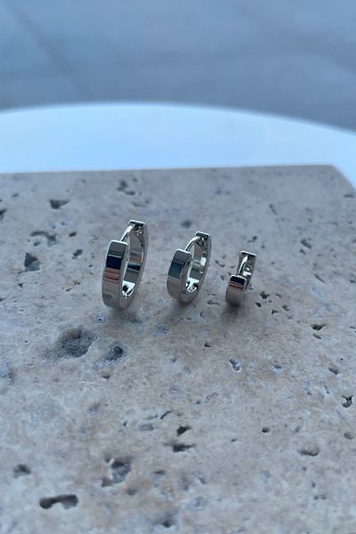 Jaida Moda Unisex Set of 3 Silver Cornered Steel Hoop Earrings