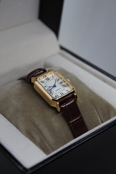 QUARTZ Marka Vintage Roma Rakamlı Koyu Kahve Kroko Desenli Kordon Kare Çelik Saat bb0056