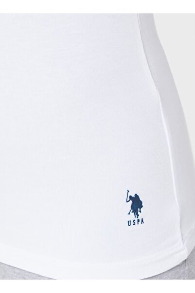 U.S. Polo Assn. Kadın Pamuklu Likralı Modal Kalın Askılı Beyaz Atlet