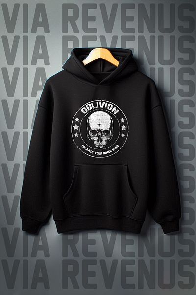 Vordevia Kangaroo Printed - 3 Thread Black Hooded Oversize Sweatshirt